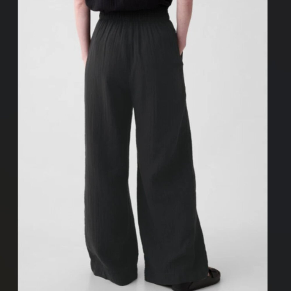 NEW GAP Factory L Black Crinkle Wide-Leg Pull On Pants Lightweight - Picture 2 of 5